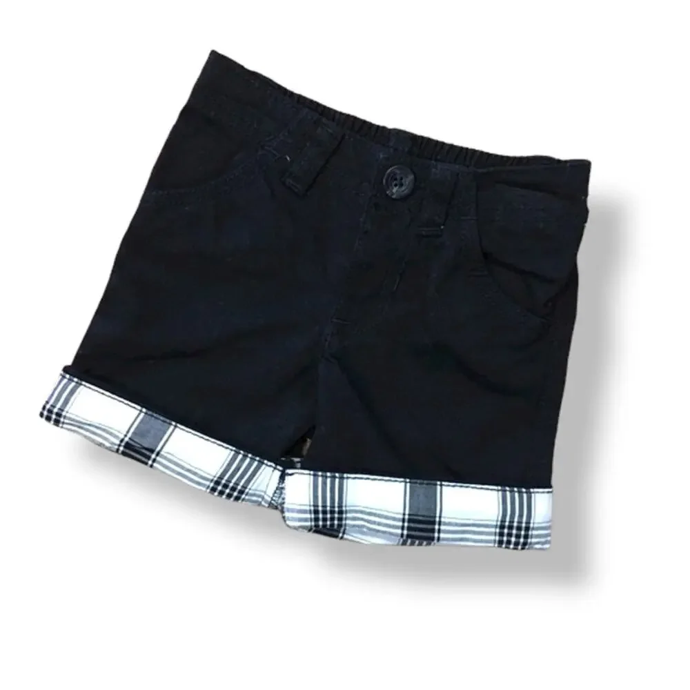 Old‎ Navy Boys Shorts Size 3-6 Months Black White Plaid Cuffed NEW